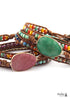 Boho Bracelet, RH 5 Layers Leather Wrap Bracelet, Mixed Natural Stones & Crystal Stone Blue